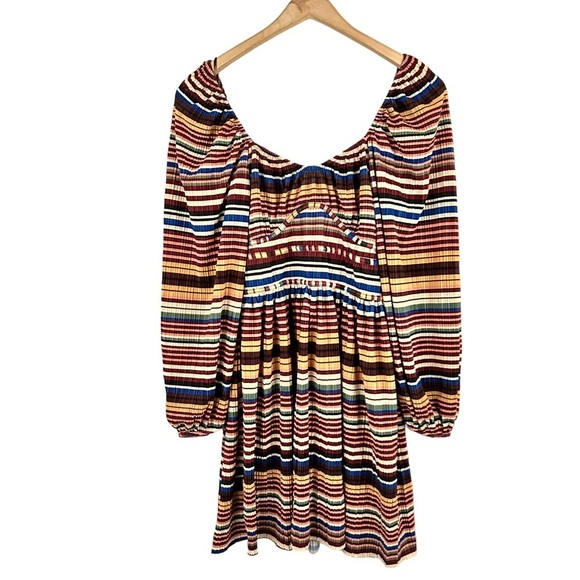 ZARA Multicolor Stripe Pleated Long Balloon Sleeve Dress - Picture 5 of 14